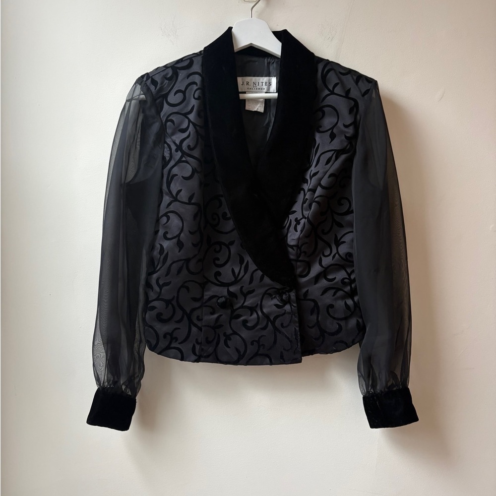 J.R. Nites Black Velvet-Trim Embroidered Jacket​ - Picture 2 of 10